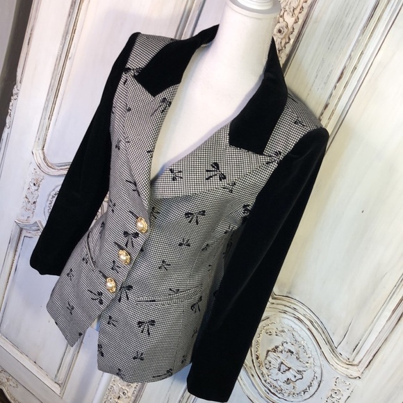 VINTAGE Look Vonn TIF  Collection Black and White Houndstooth Blazer Size 9 - Picture 3 of 15